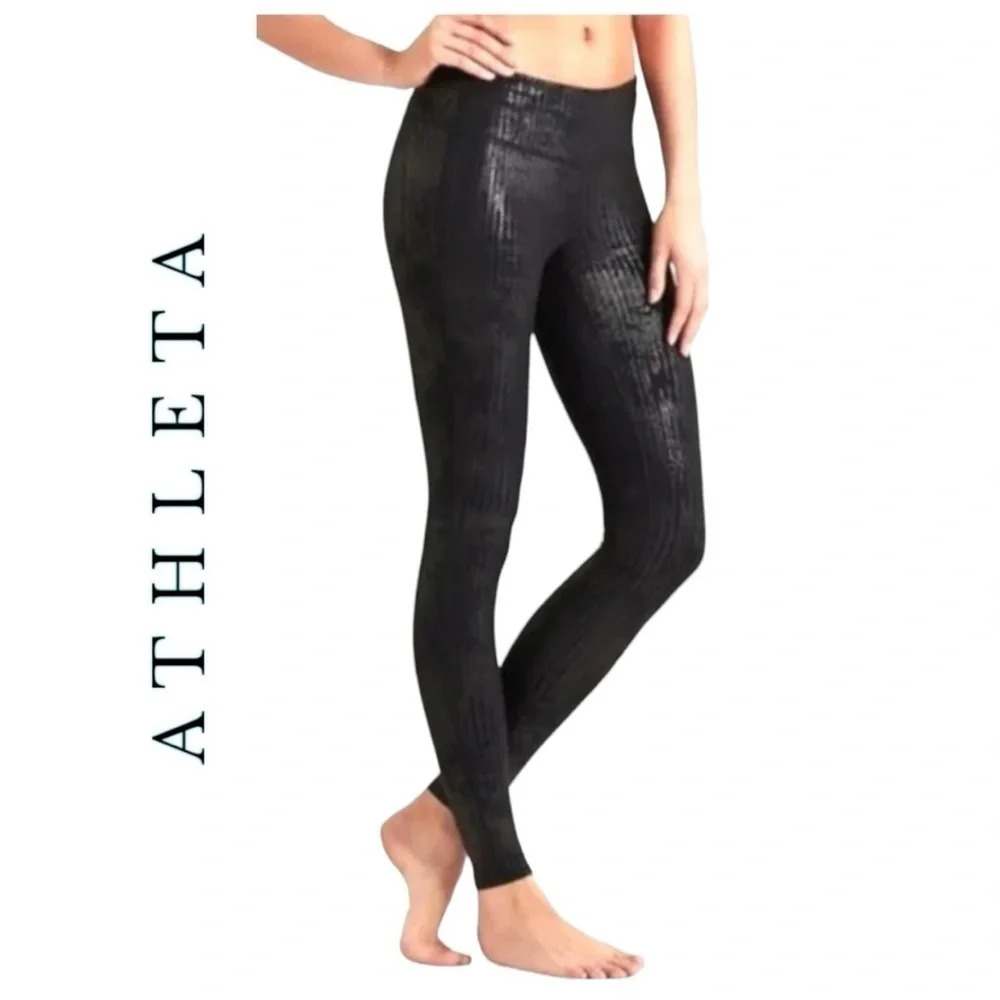 1647. ATHLETA SHINY METALLIC LEGGINGS ANKLE LENGTH SIZE SMALL‎ BLACK IN COLOR